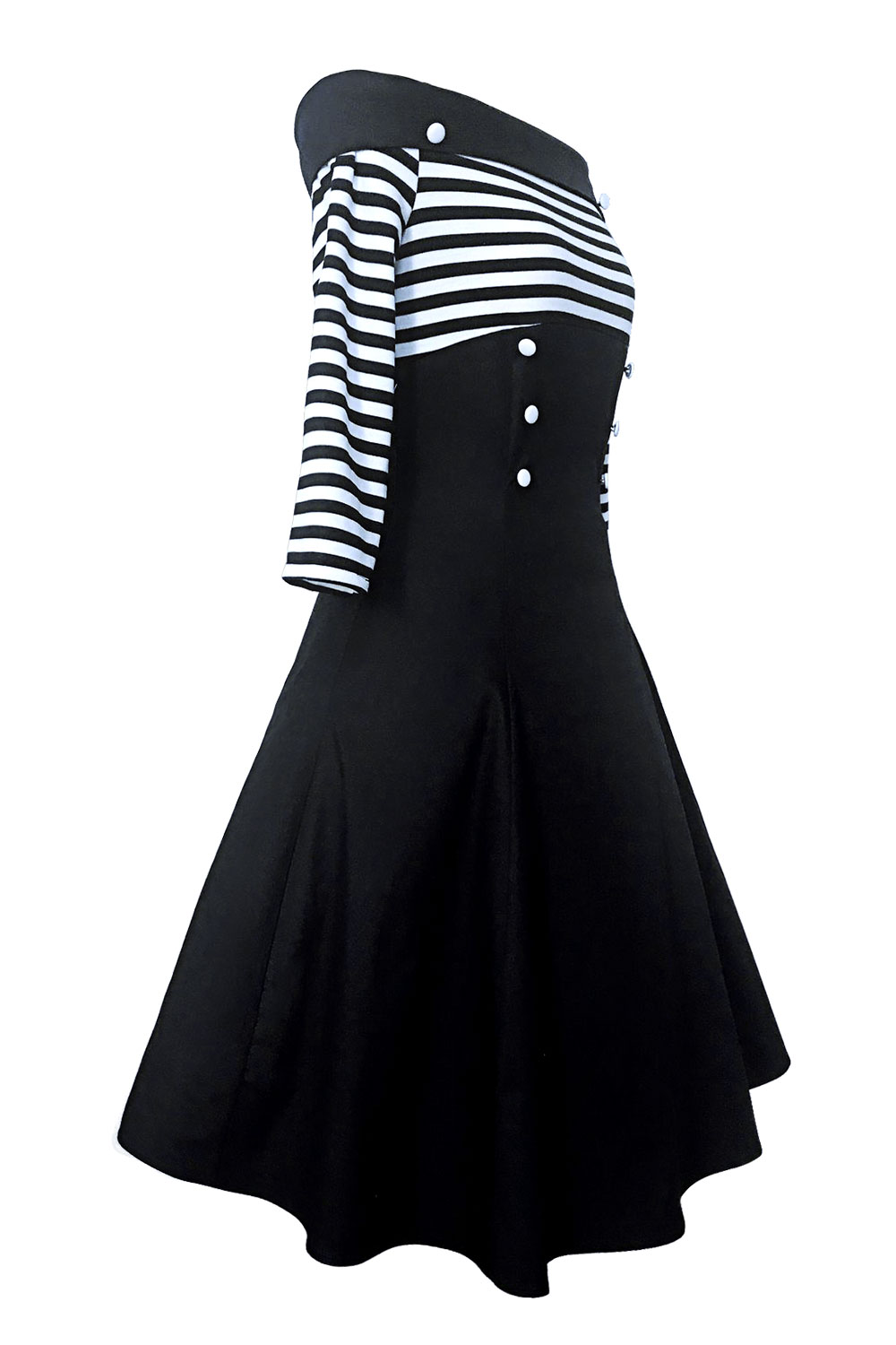 SZ60087-1Womens Classy Stripes A line Short Sleeve Cocktail Retro Vintage Dress